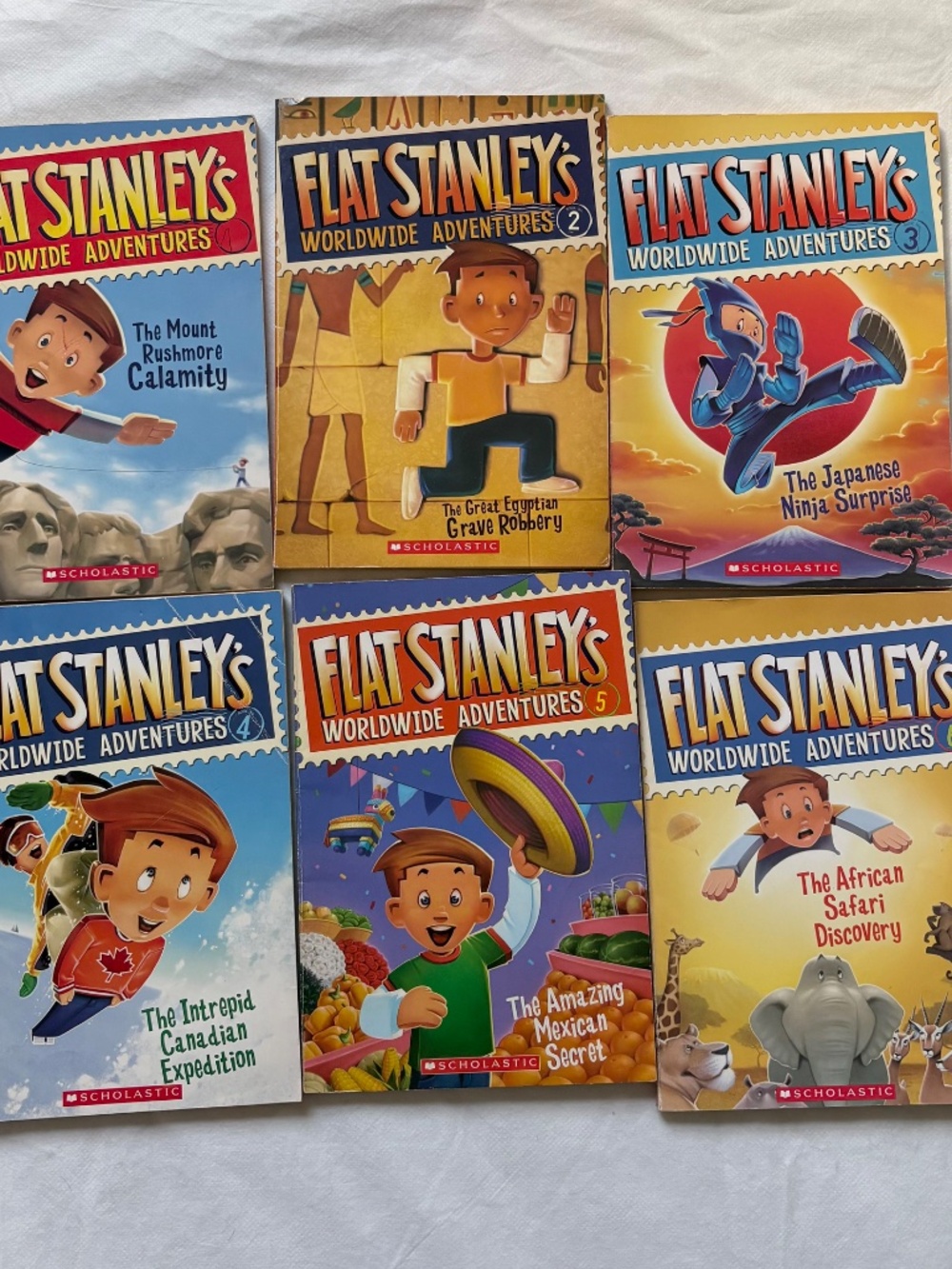 Flat Stanley Book lot of 6, JEFF BROWN,Worldwide Adventures Scholastic Books